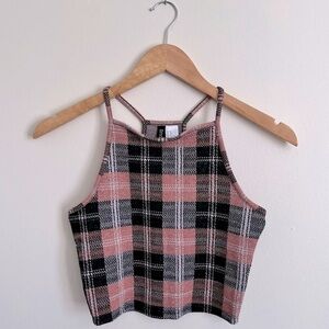 H&M Divided Plaid Square Neck Spaghetti Strap Crop Top